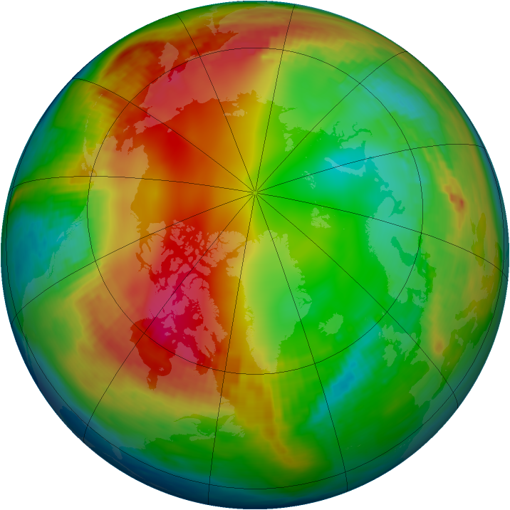 Arctic ozone map for 20 January 1991